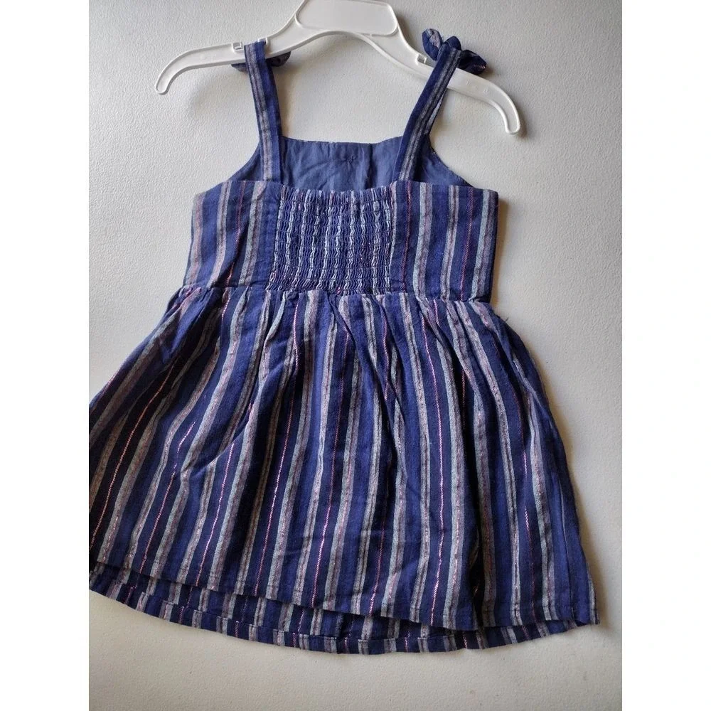 Cat & Jack Girls Blue Stripe Button Front Tie Strap Dress Size 2T‎